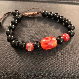 Amber and Black Glass beaded bracelet